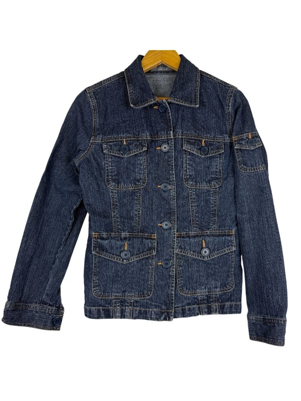 Vtg Y2k Liz Claiborne Denim Utility Jacket Women's Small Dark Wash Flap Pockets